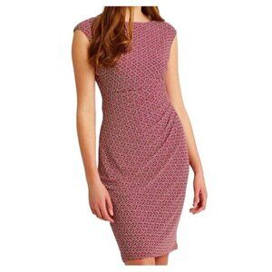 Lauren Ralph Lauren Pink Print Ruched Boatneck Sleeveless Pullover Dress Size 16